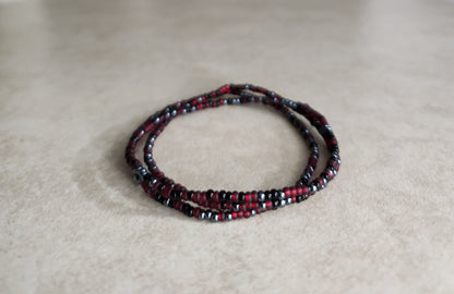 11/0 Set of 3 Edge Tiny Stretch Seed bead stackable bracelets, black, gunmetal, matte garnet stretch seed bead bracelet