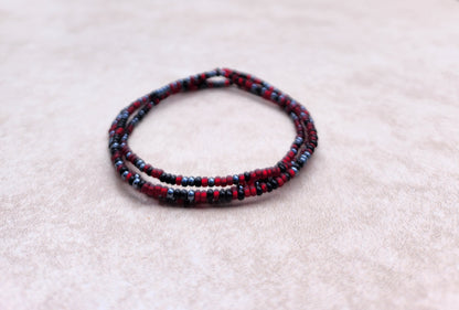 11/0 Set of 3 Edge Tiny Stretch Seed bead stackable bracelets, black, gunmetal, matte garnet stretch seed bead bracelet