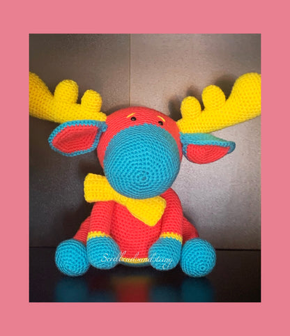 Amigurumi stuffed moose,stuffed animals, pink, blue, yellow moose, moose stuffed animal, crochet moose, plush moose, stuffed crochet elk