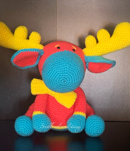 Amigurumi stuffed moose,stuffed animals, pink, blue, yellow moose, moose stuffed animal, crochet moose, plush moose, stuffed crochet elk