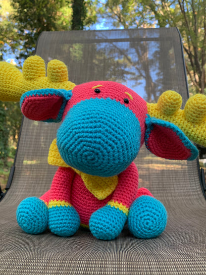 Amigurumi stuffed moose,stuffed animals, pink, blue, yellow moose, moose stuffed animal, crochet moose, plush moose, stuffed crochet elk