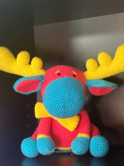 Amigurumi stuffed moose,stuffed animals, pink, blue, yellow moose, moose stuffed animal, crochet moose, plush moose, stuffed crochet elk