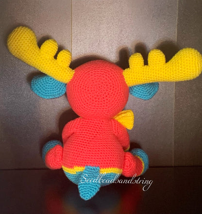 Amigurumi stuffed moose,stuffed animals, pink, blue, yellow moose, moose stuffed animal, crochet moose, plush moose, stuffed crochet elk