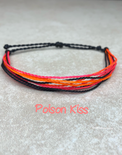 Neon Poison Kiss Waxed String Bracelet, waterproof adjustable waxed string bracelet